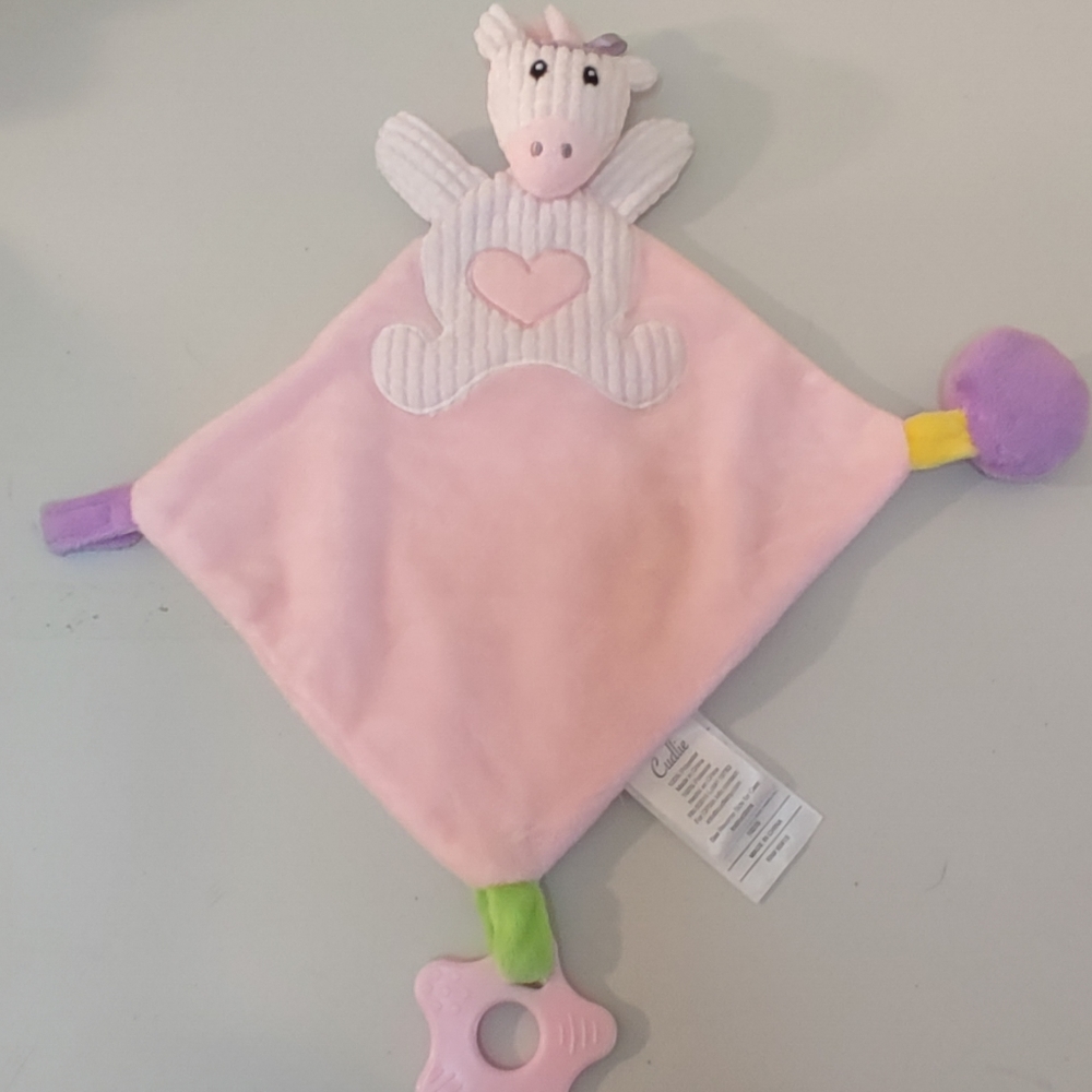 Cudlie Unicorn Lovey Security Blanket Pacifier Holder Teether Pink Soft Toy